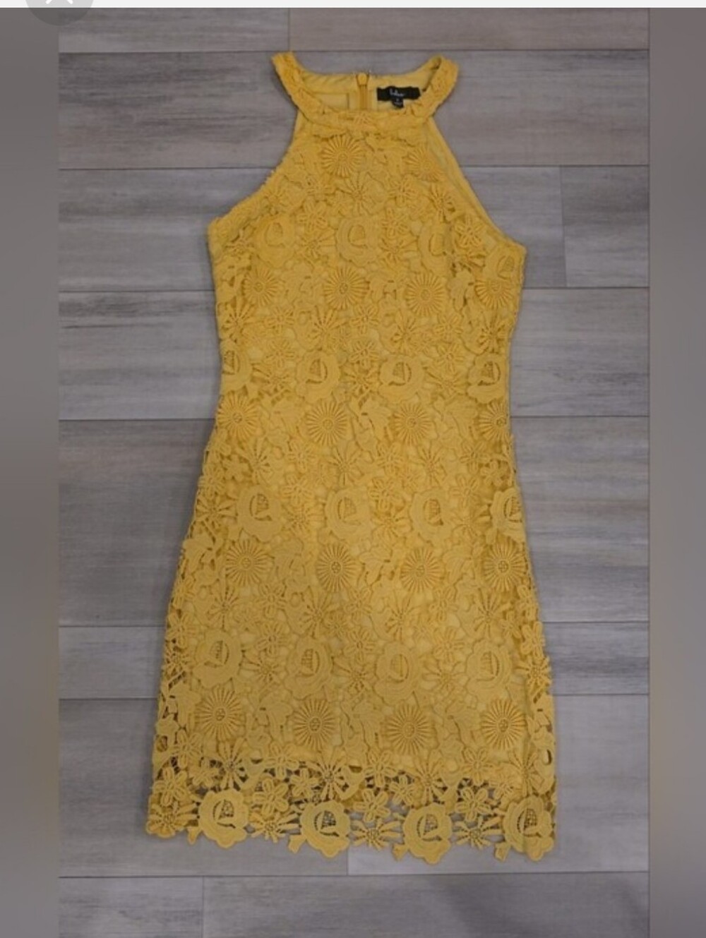 Lulus Yellow Floral Lace Halter Midi Dress Size Small Crochet Lace Fit & Flare - Picture 9 of 9